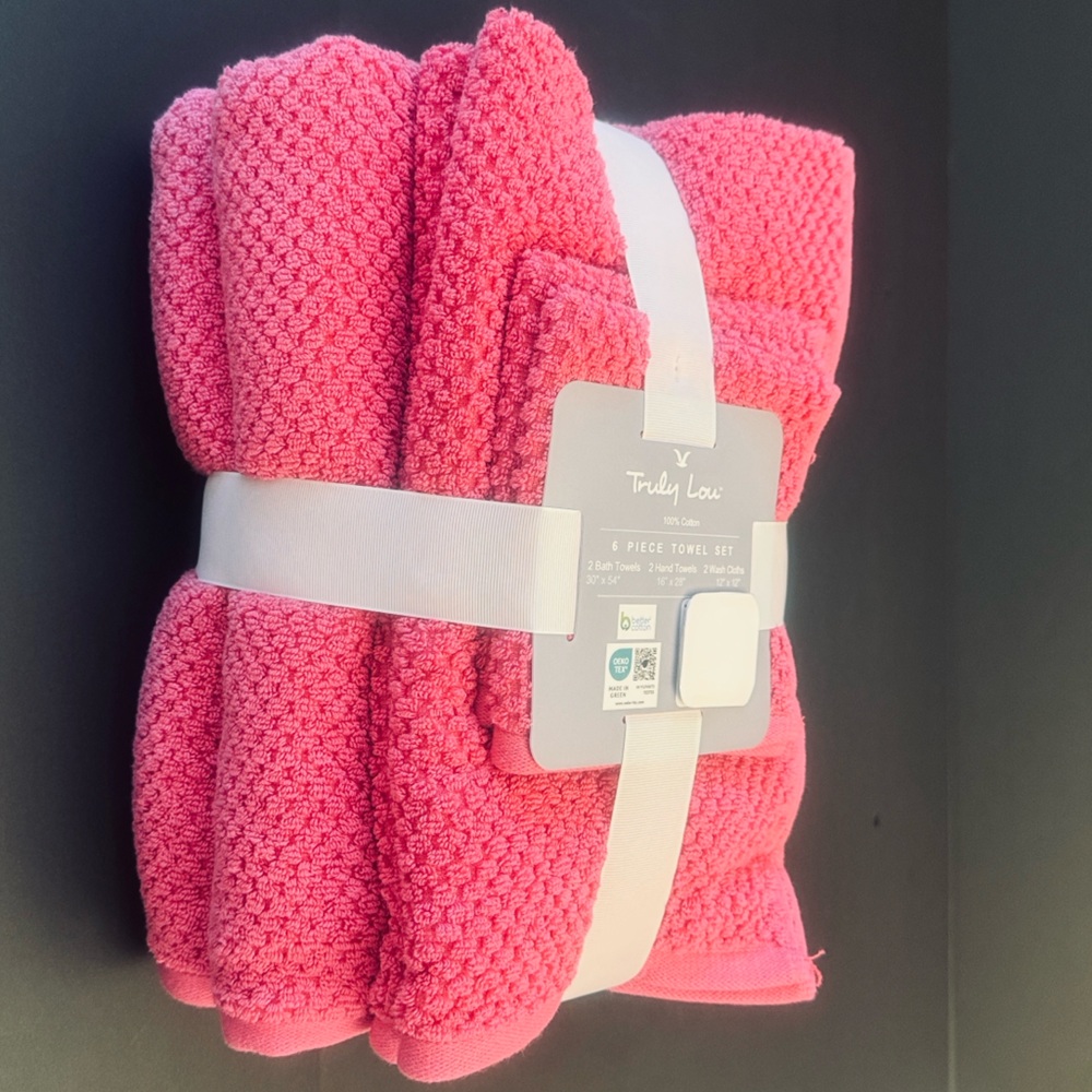 6pc TRULY LOU 100% Cotton Bath Towel Set - SnapDragon - Pink - Bundle